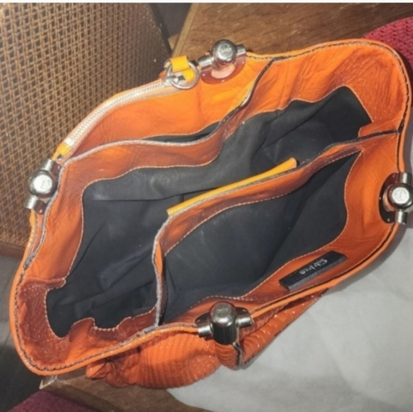 🍁FALL BAG🔥🔥VERY RARE VNTG Chloe ORANGE Patent Lambskin Heloise Large Satchel - Picture 8 of 13